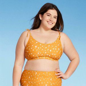 NWT Kona Sol Women's Plus Size Polka Dot Bikini Top 14W Yellow Gold